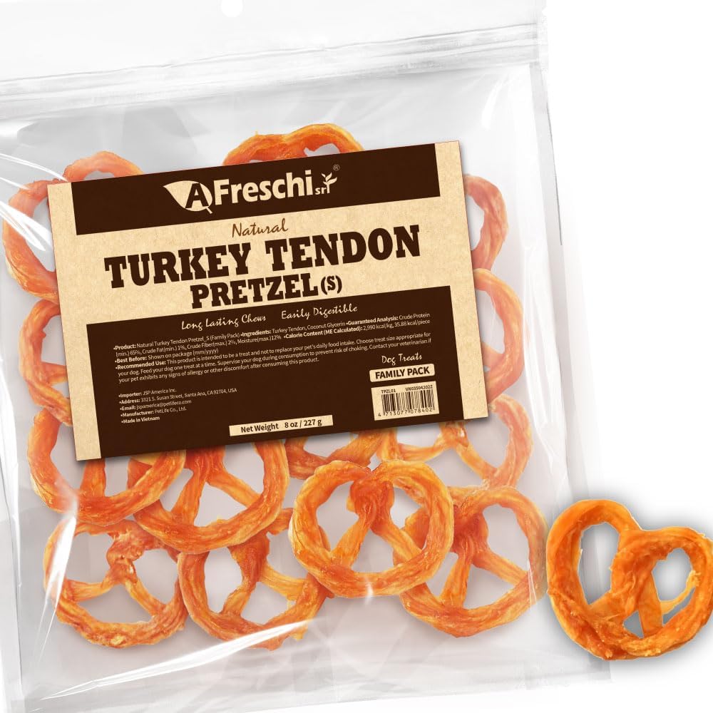 Afreschi Natural Turkey Tendon Bone (M) 10 oz, USA-Sourced Turkey Tendon, All Natural Puppy Chew, Hypoallergenic, Rawhide Alternative, for Medium Breeds