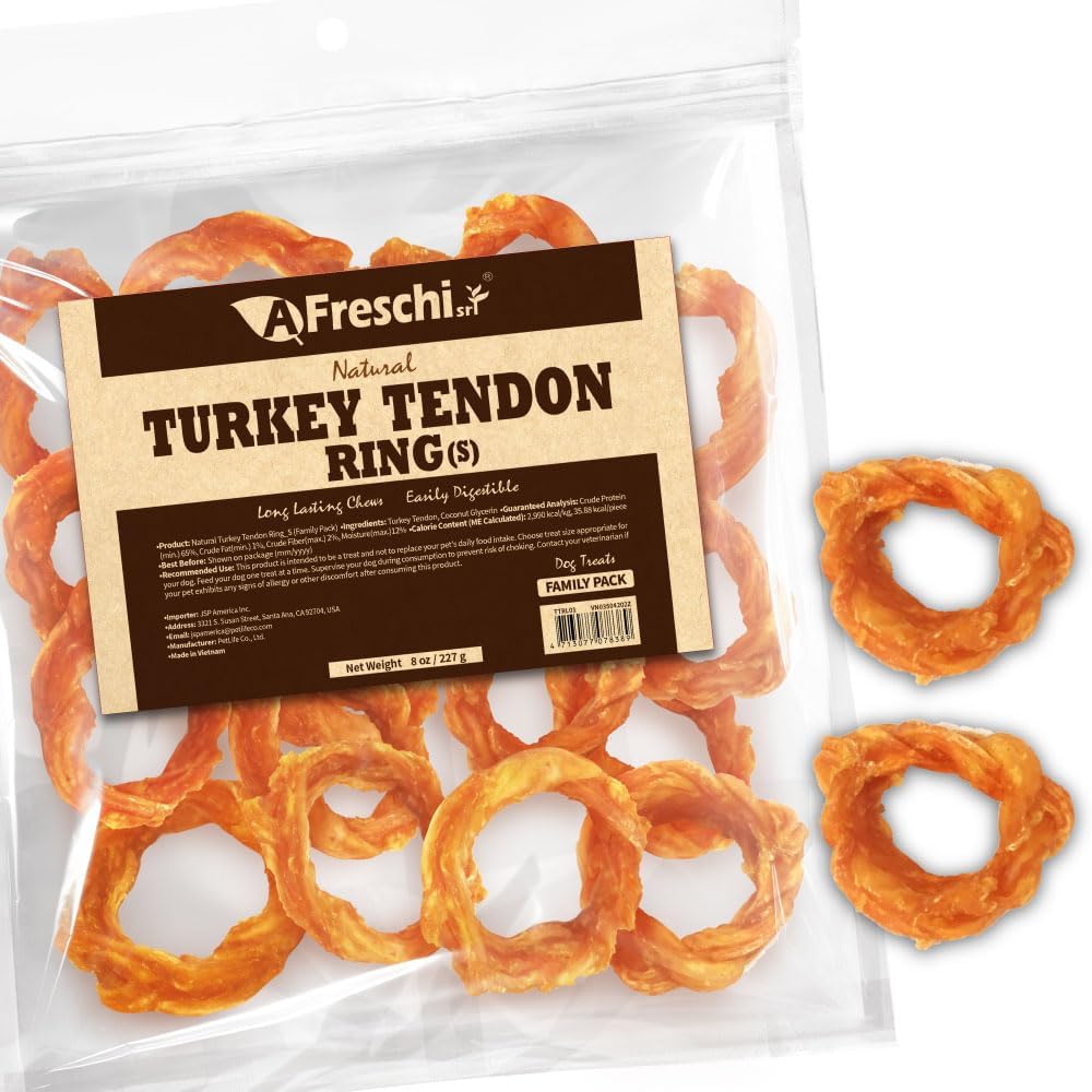 Afreschi Natural Turkey Tendon Bone (M) 10 oz, USA-Sourced Turkey Tendon, All Natural Puppy Chew, Hypoallergenic, Rawhide Alternative, for Medium Breeds