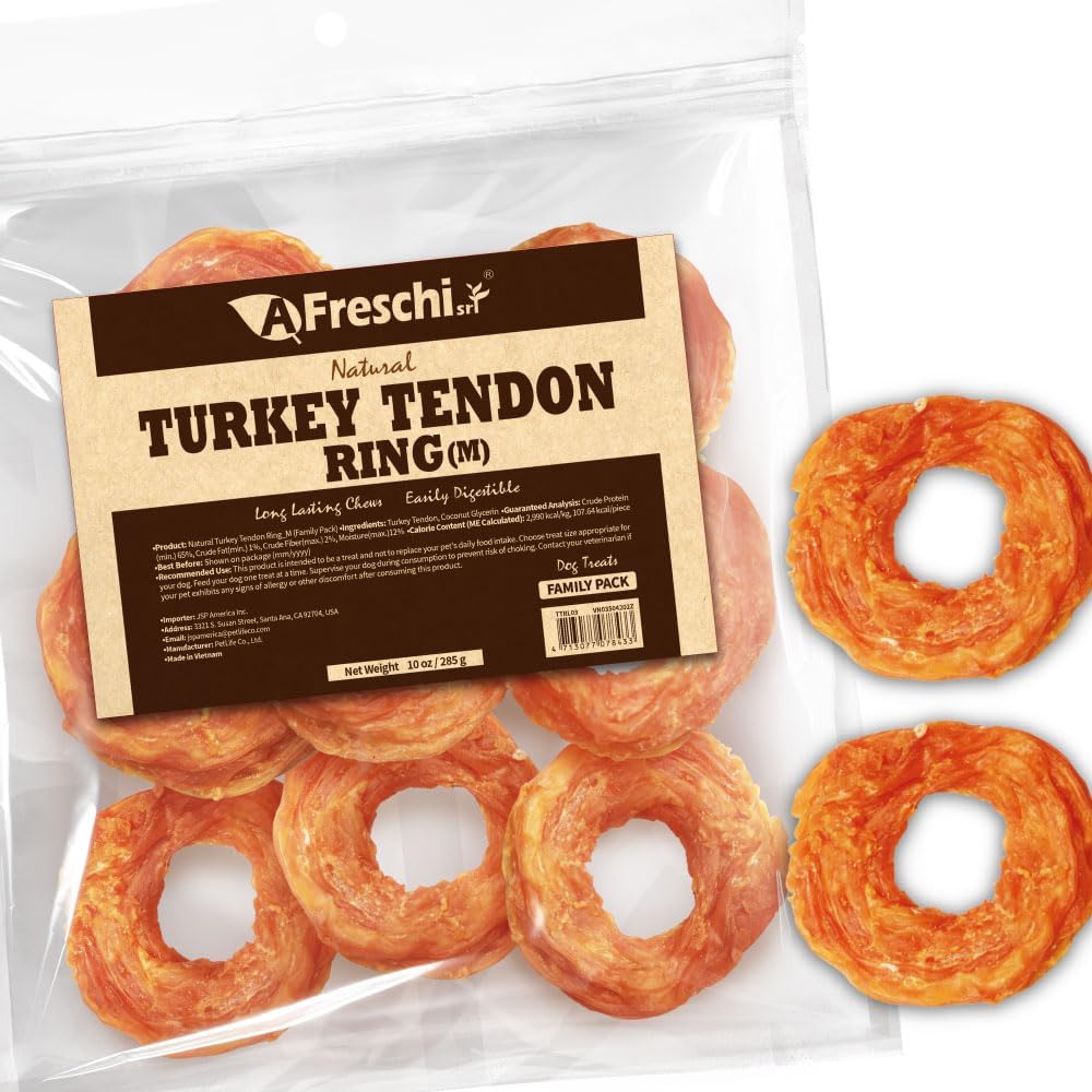 Afreschi Natural Turkey Tendon Bone (L) 10 oz, USA-Sourced Turkey Tendon, All Natural Puppy Chew, Hypoallergenic, Rawhide Alternative, for Large Breeds
