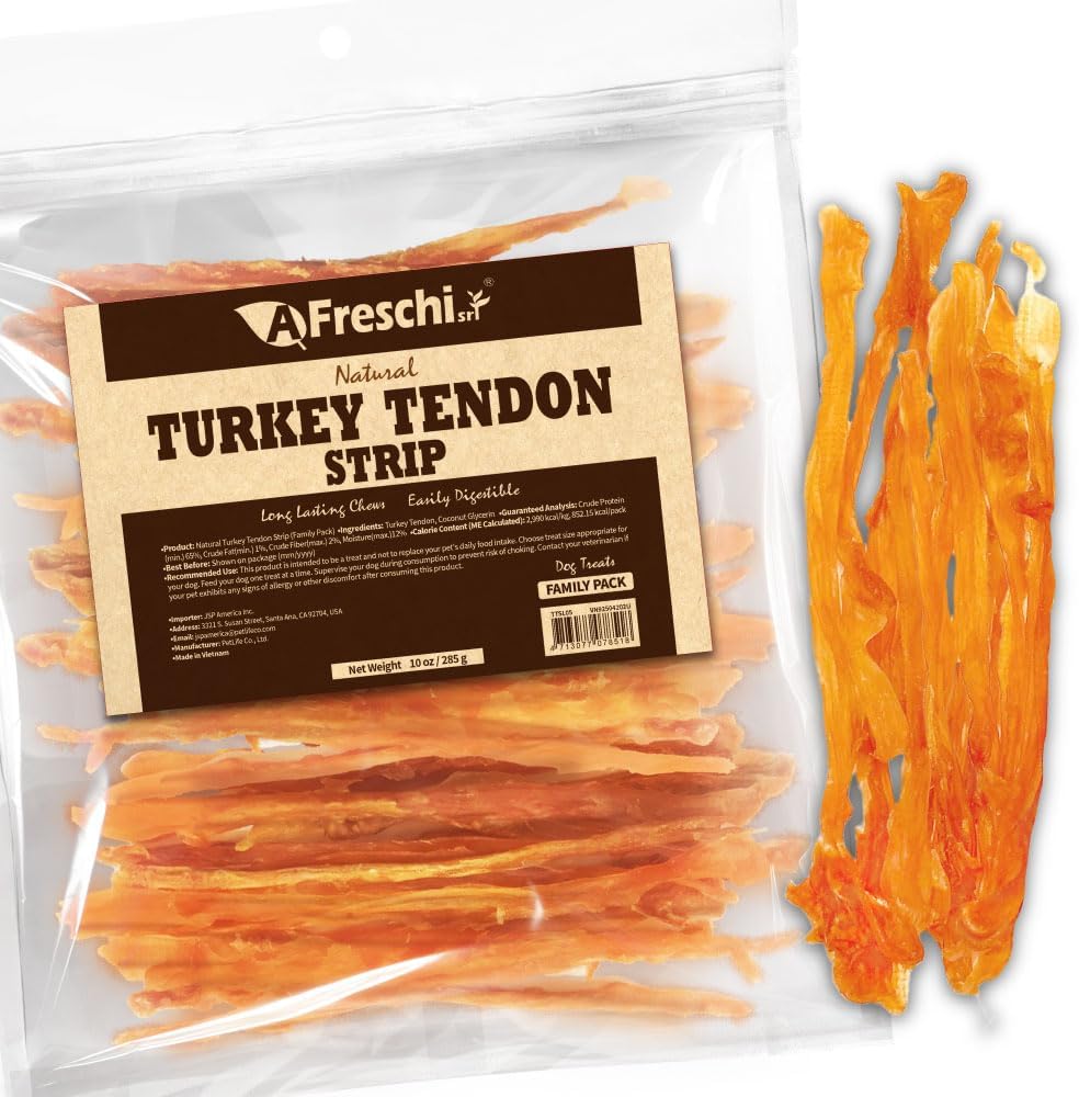 Afreschi Natural Turkey Tendon Bone (L) 10 oz, USA-Sourced Turkey Tendon, All Natural Puppy Chew, Hypoallergenic, Rawhide Alternative, for Large Breeds