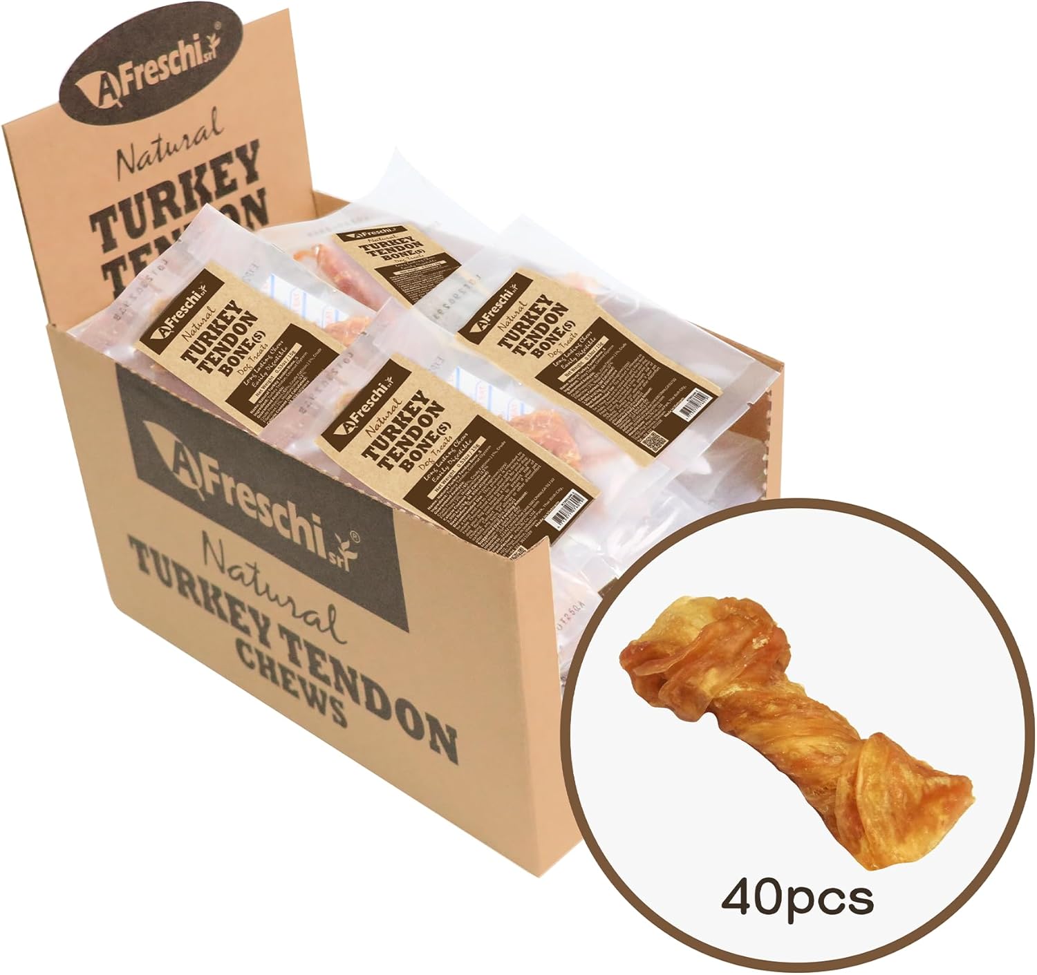 Afreschi Natural Turkey Tendon Bone (L) 1 Unit per Pack, Dog Treats for Signature Series, All Natural Human Grade Puppy Chew, USA-Sourced Turkey Tendon, Hypoallergenic, Rawhide Alternative