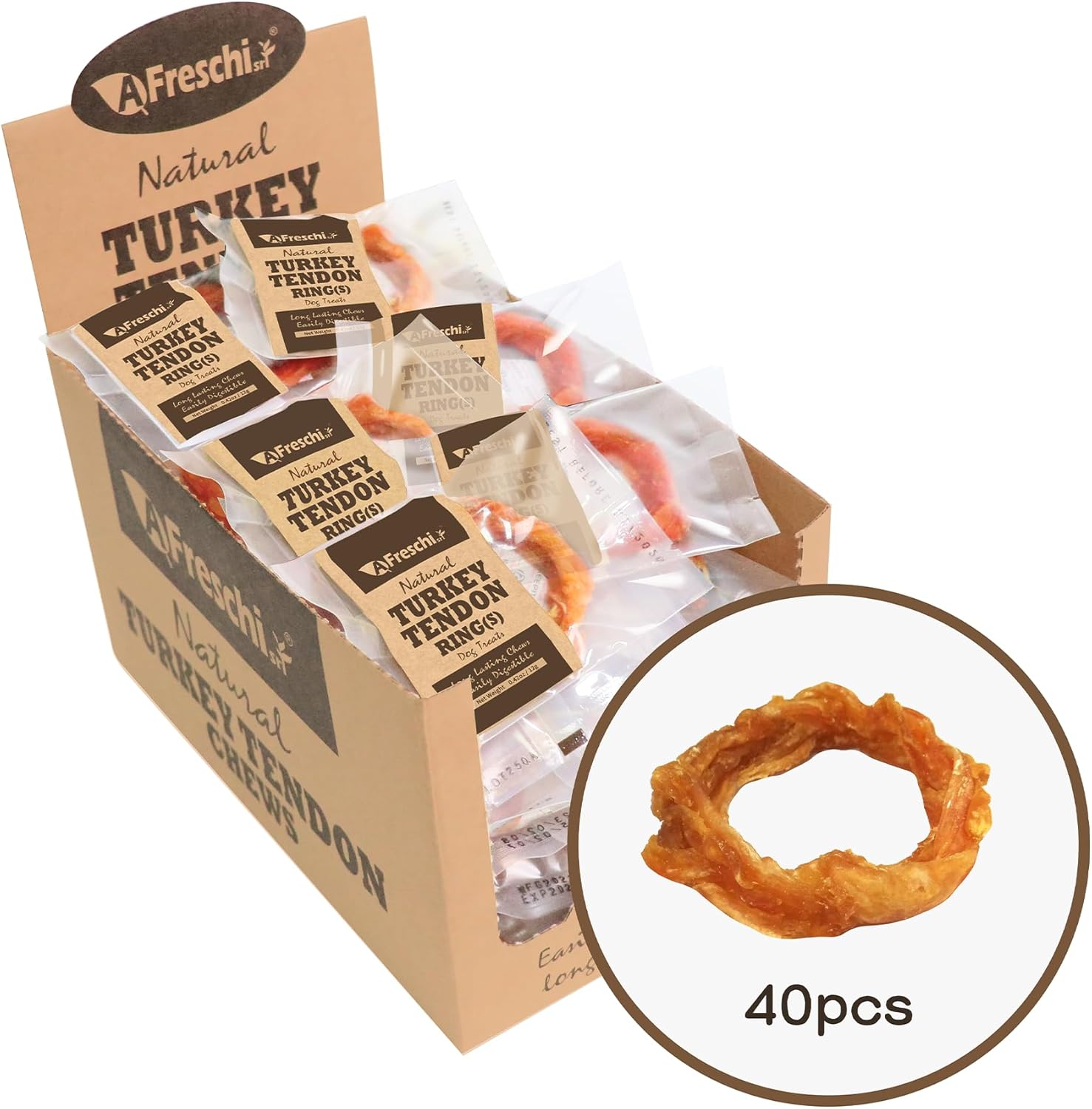 Afreschi Natural Turkey Tendon Bone (L) 1 Unit per Pack, Dog Treats for Signature Series, All Natural Human Grade Puppy Chew, USA-Sourced Turkey Tendon, Hypoallergenic, Rawhide Alternative