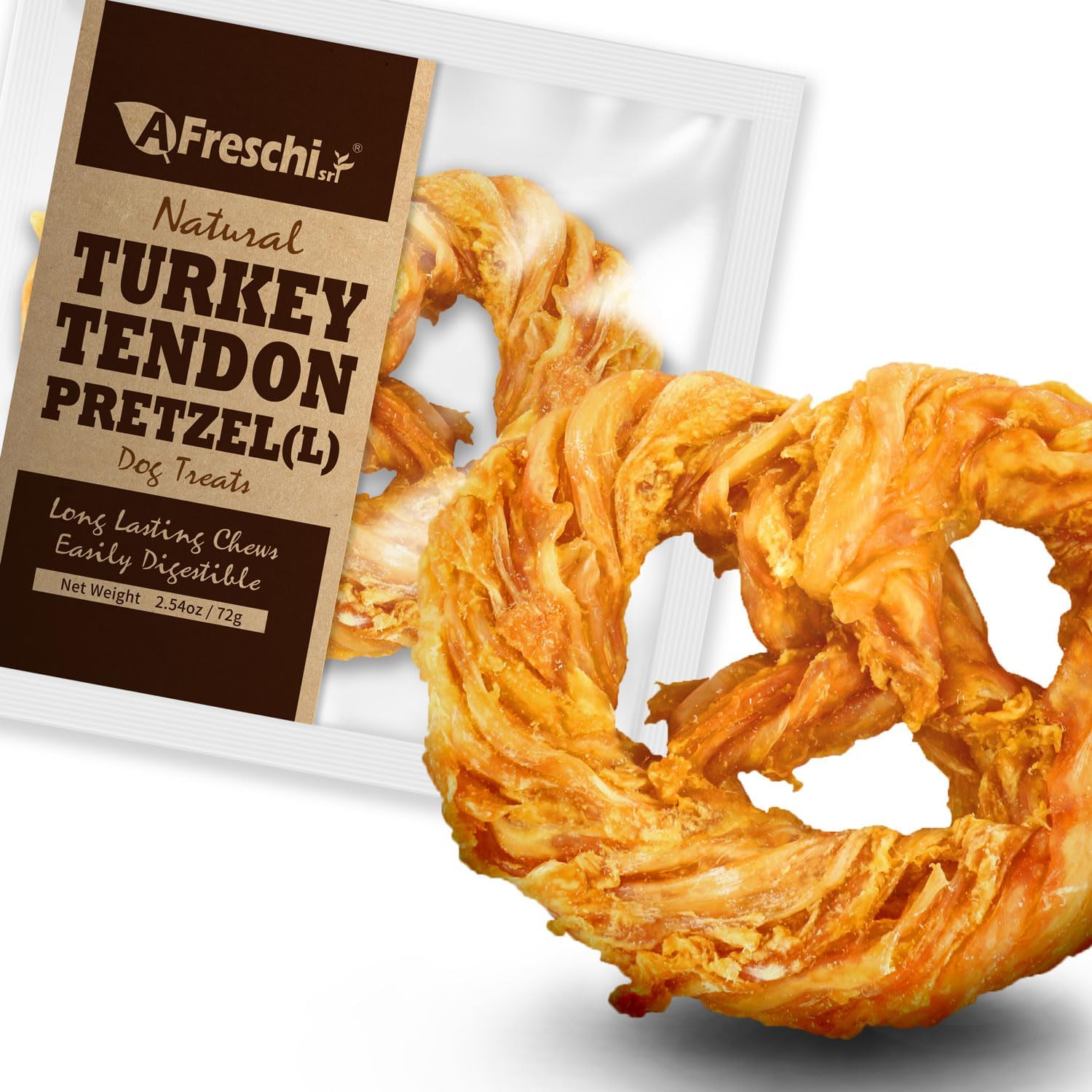 Afreschi Turkey Tendon for Dogs, Dog Treats for Signature Series, All Natural Human Grade Puppy Chew, Ingredient Sourced from USA, Hypoallergenic, Rawhide alternative, 4 Units/Pack Ring (Small)