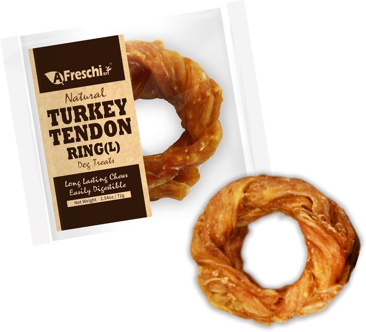 Afreschi Natural Turkey Tendon Bone (L) 1 Unit per Pack, Dog Treats for Signature Series, All Natural Human Grade Puppy Chew, USA-Sourced Turkey Tendon, Hypoallergenic, Rawhide Alternative