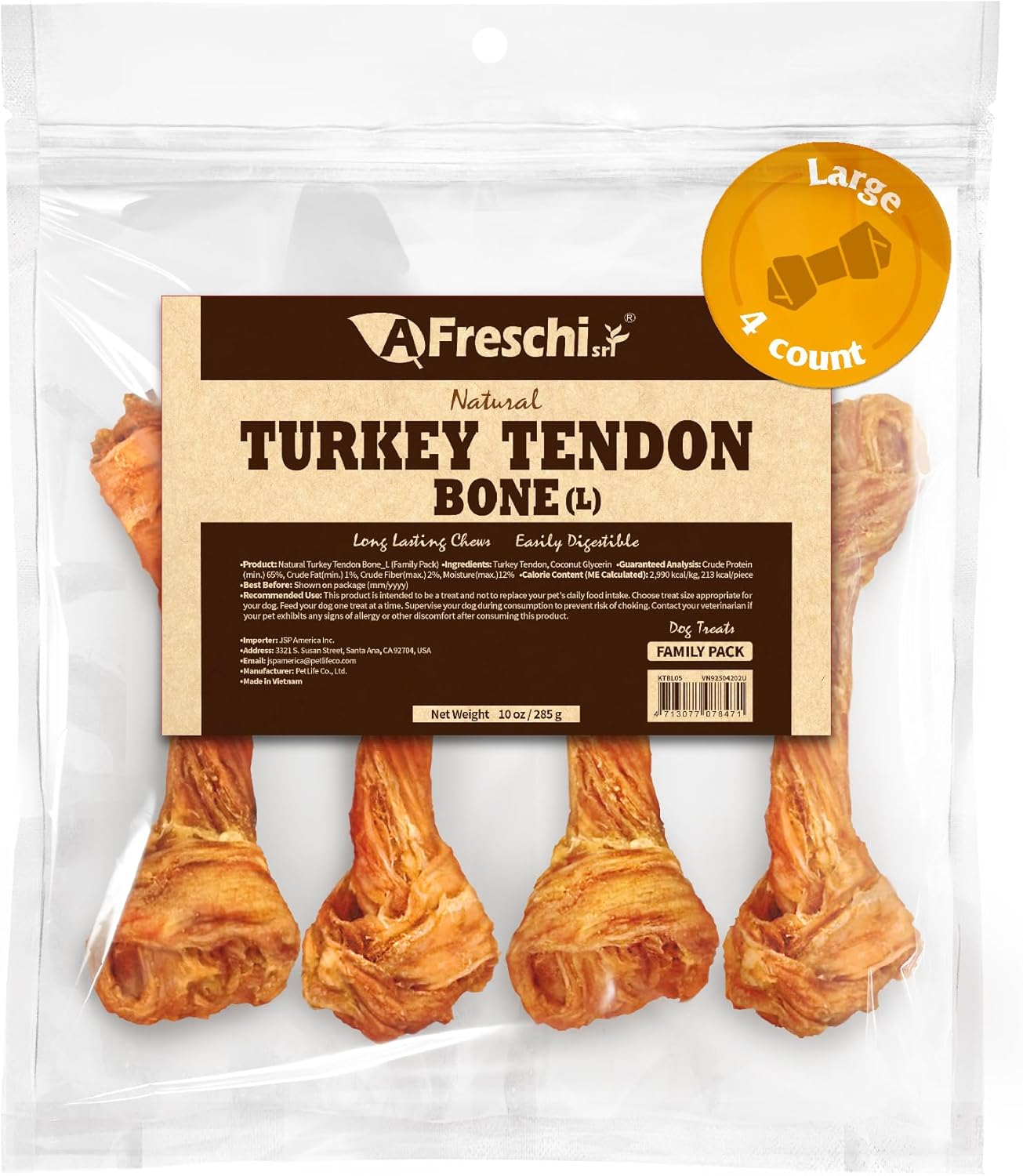 Afreschi Natural Turkey Tendon Ring (L) 10 oz, USA-Sourced Turkey Tendon, All Natural Puppy Chew, Hypoallergenic, Rawhide Alternative,for Large Breeds