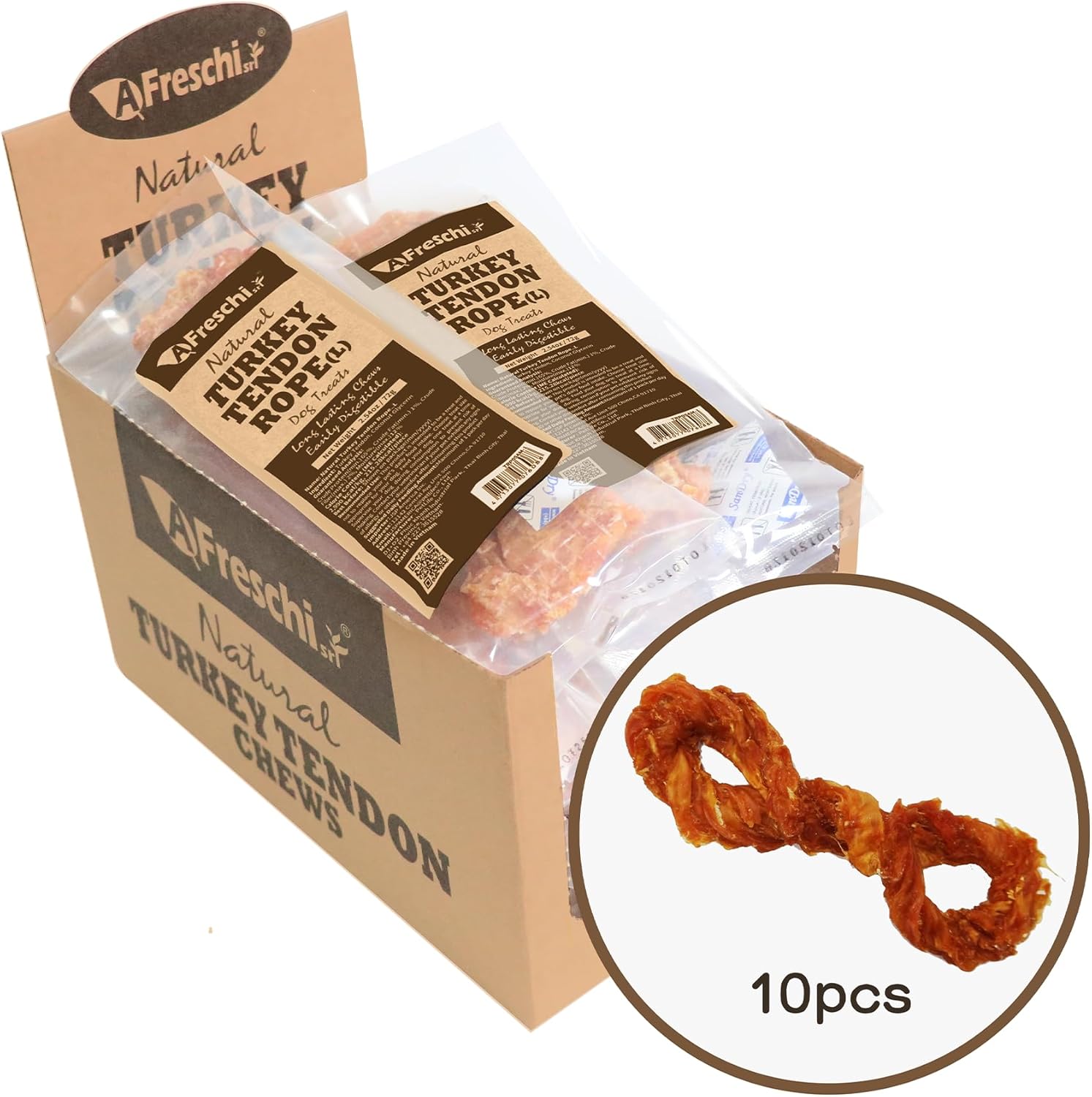 Afreschi Natural Turkey Tendon Bone (L) 1 Unit per Pack, Dog Treats for Signature Series, All Natural Human Grade Puppy Chew, USA-Sourced Turkey Tendon, Hypoallergenic, Rawhide Alternative