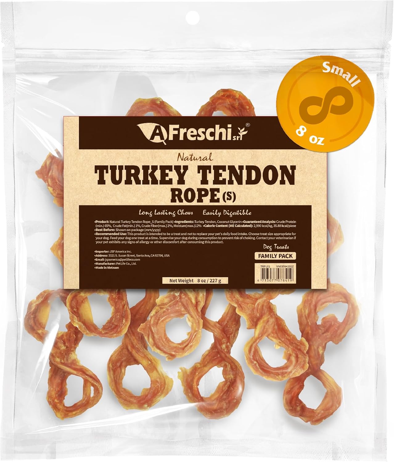 Afreschi Natural Turkey Tendon Ring (L) 10 oz, USA-Sourced Turkey Tendon, All Natural Puppy Chew, Hypoallergenic, Rawhide Alternative,for Large Breeds