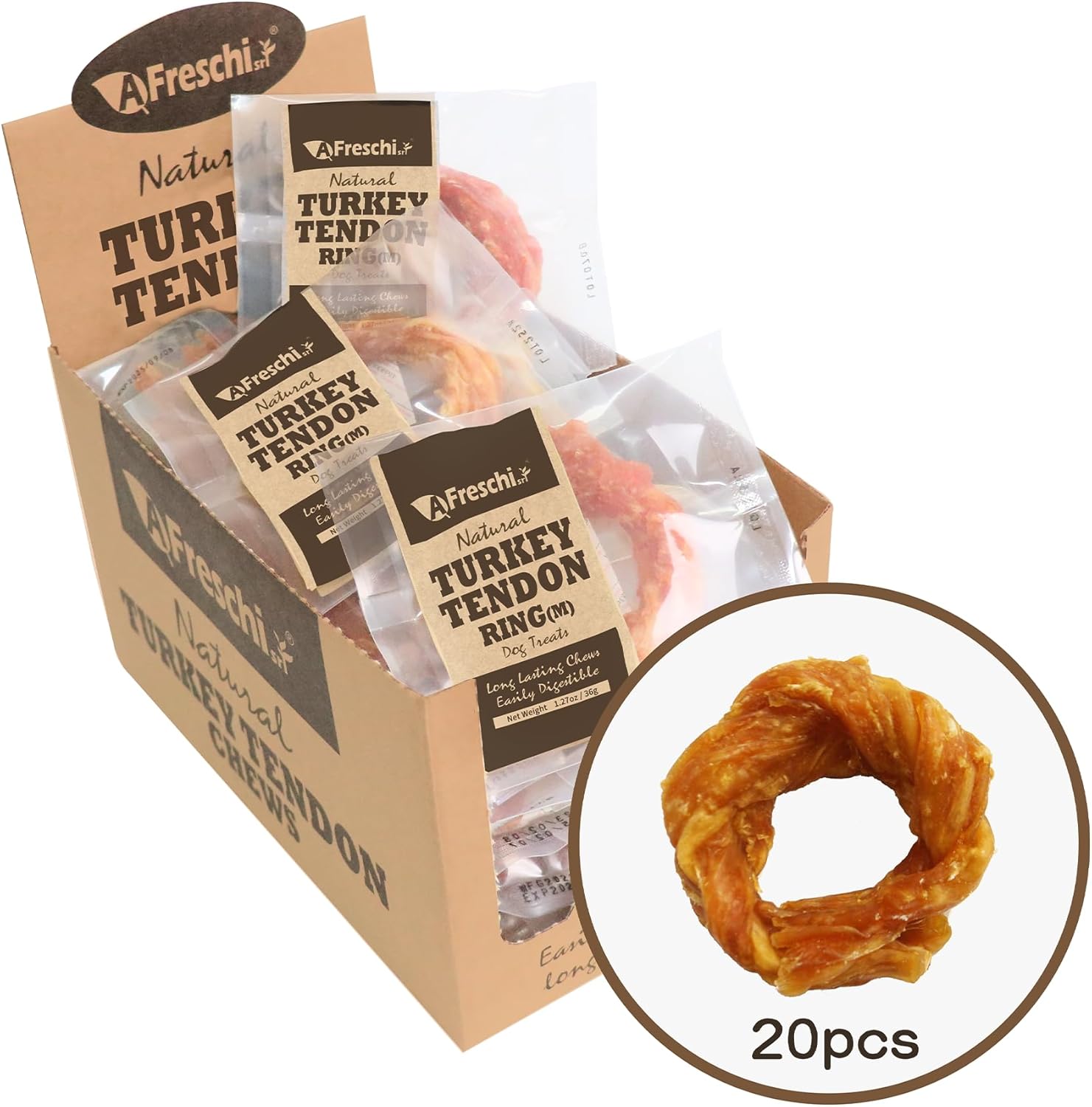 Afreschi Natural Turkey Tendon Bone (L) 1 Unit per Pack, Dog Treats for Signature Series, All Natural Human Grade Puppy Chew, USA-Sourced Turkey Tendon, Hypoallergenic, Rawhide Alternative