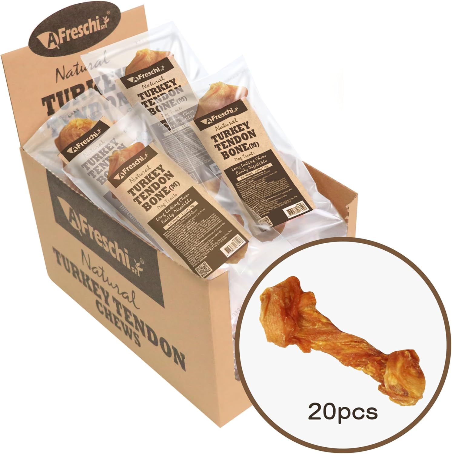 Afreschi Natural Turkey Tendon Bone (L) 1 Unit per Pack, Dog Treats for Signature Series, All Natural Human Grade Puppy Chew, USA-Sourced Turkey Tendon, Hypoallergenic, Rawhide Alternative