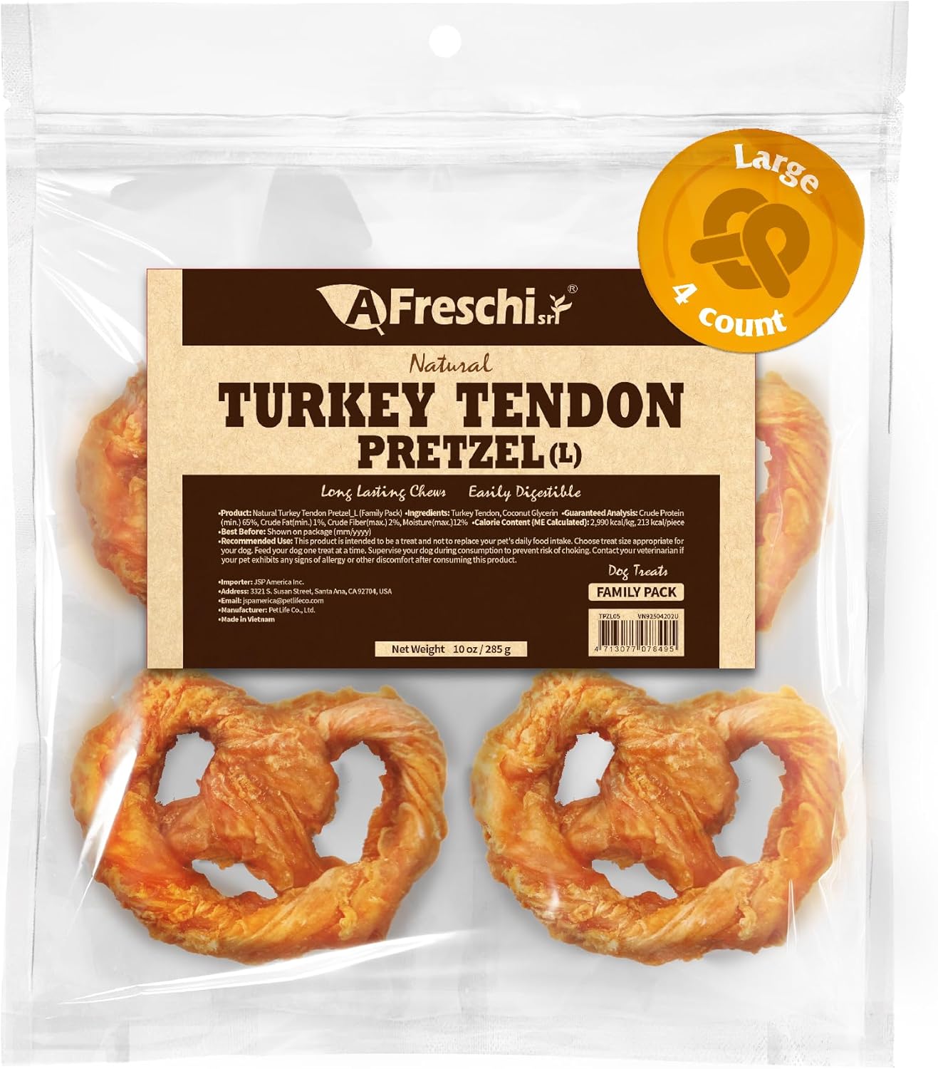 Afreschi Natural Turkey Tendon Ring (L) 10 oz, USA-Sourced Turkey Tendon, All Natural Puppy Chew, Hypoallergenic, Rawhide Alternative,for Large Breeds