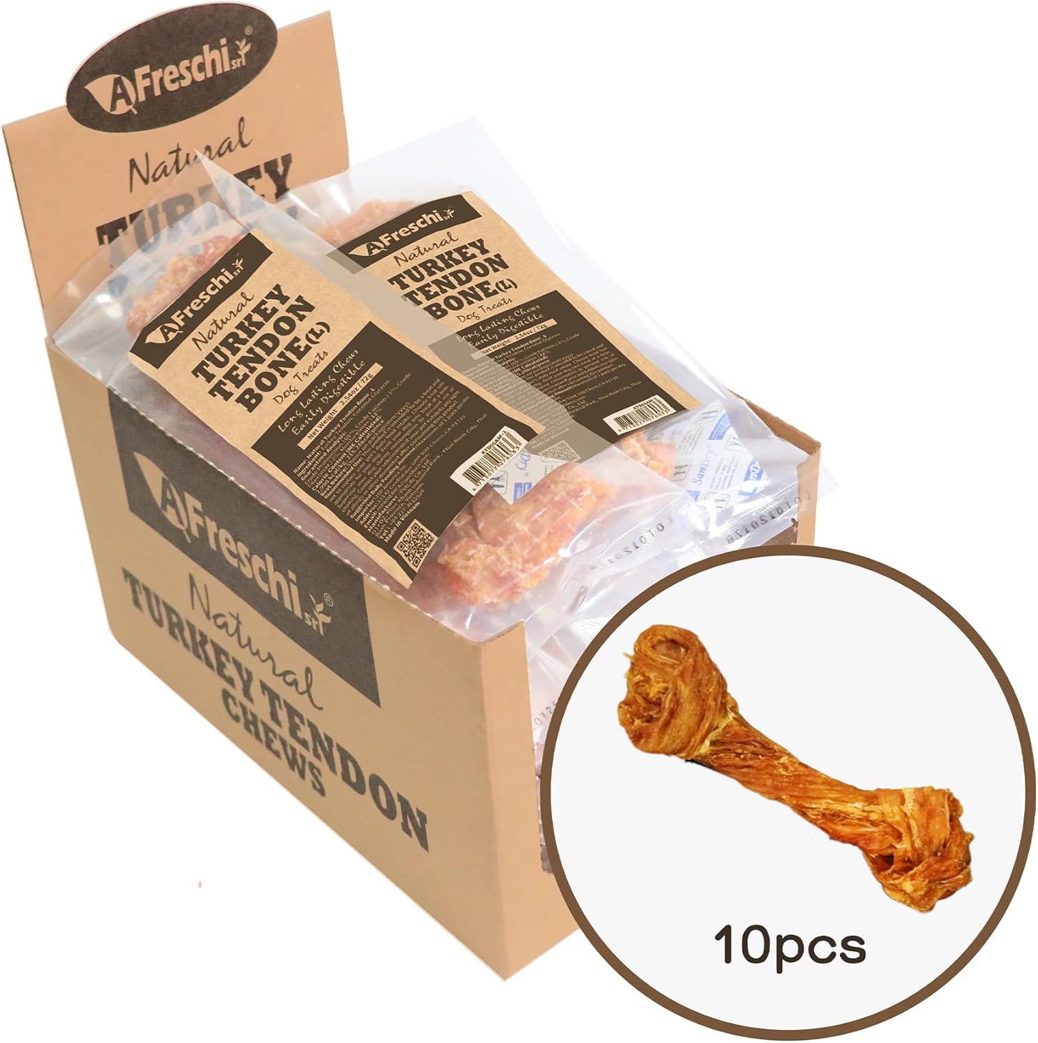 Afreschi Natural Turkey Tendon Bone (L) 1 Unit per Pack, Dog Treats for Signature Series, All Natural Human Grade Puppy Chew, USA-Sourced Turkey Tendon, Hypoallergenic, Rawhide Alternative