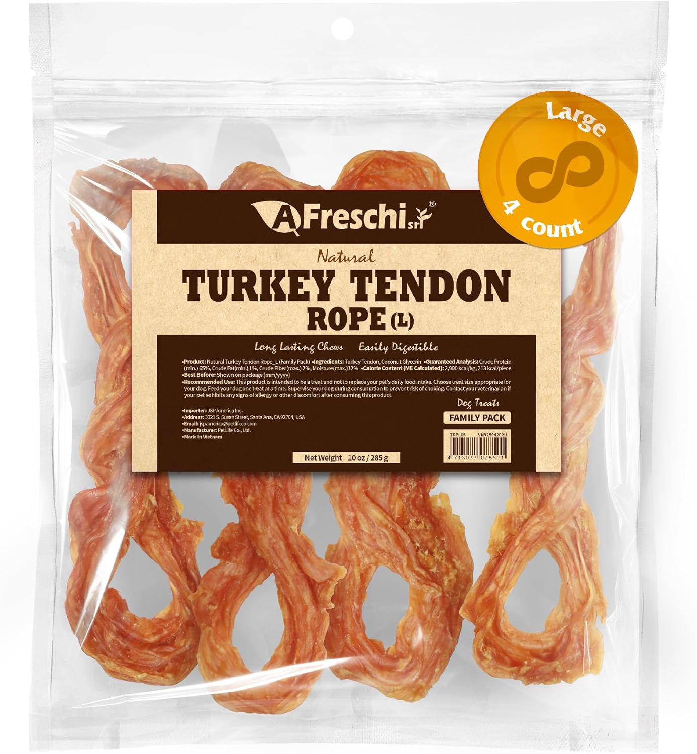 Afreschi Natural Turkey Tendon Ring (L) 10 oz, USA-Sourced Turkey Tendon, All Natural Puppy Chew, Hypoallergenic, Rawhide Alternative,for Large Breeds