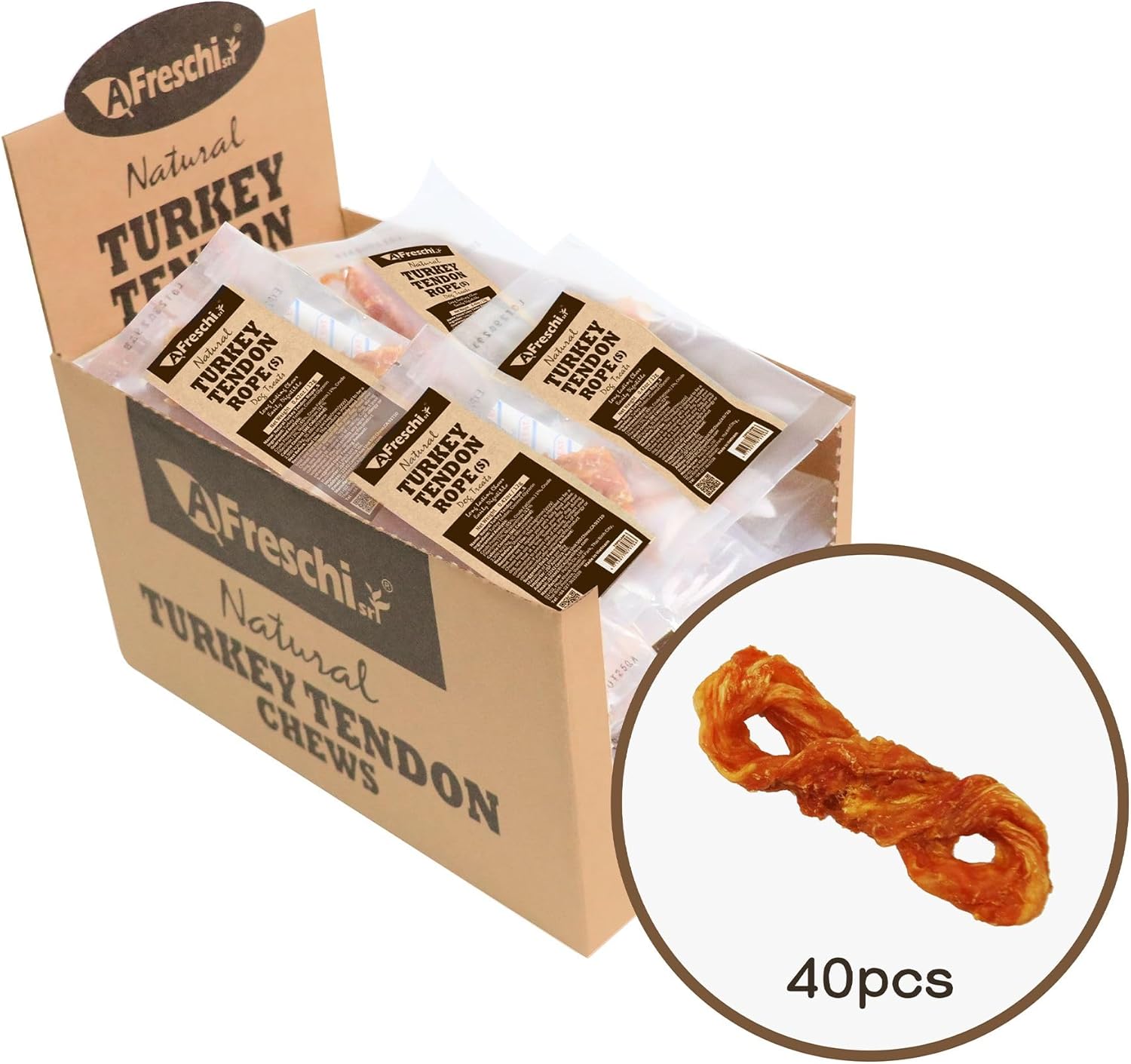Afreschi Natural Turkey Tendon Bone (L) 1 Unit per Pack, Dog Treats for Signature Series, All Natural Human Grade Puppy Chew, USA-Sourced Turkey Tendon, Hypoallergenic, Rawhide Alternative