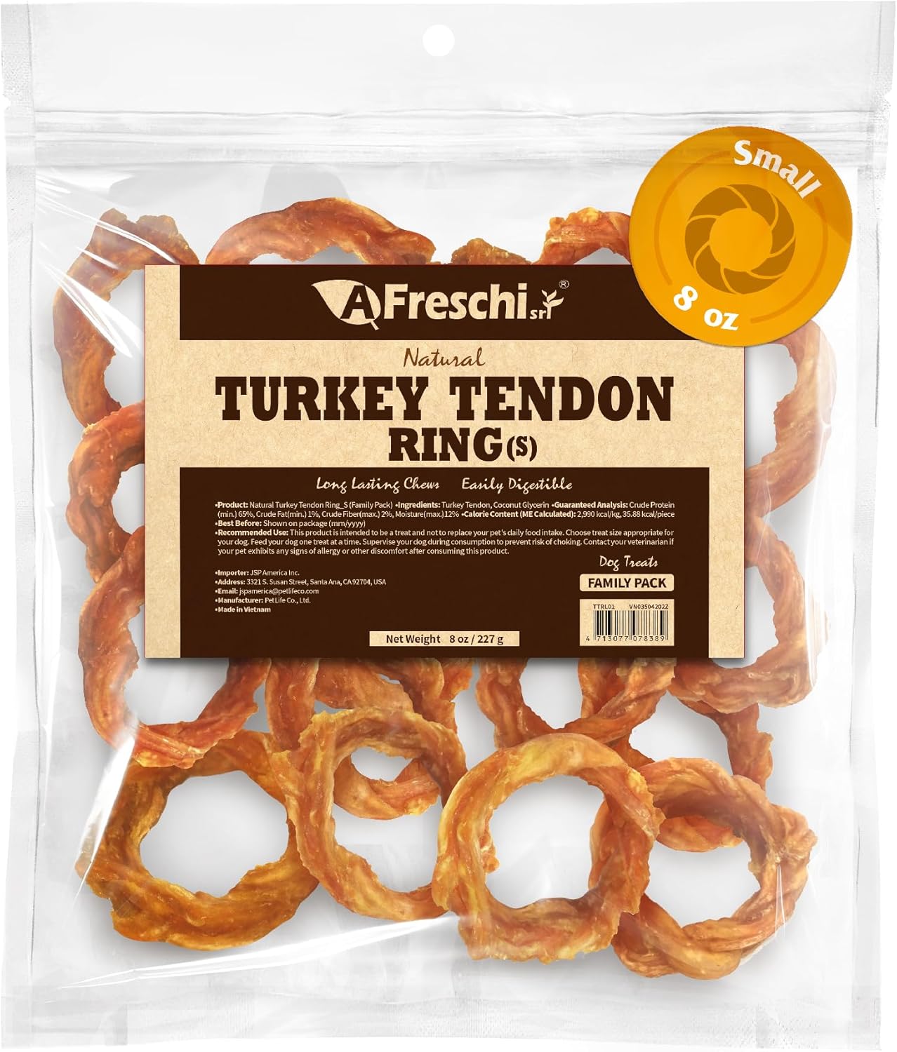 Afreschi Natural Turkey Tendon Ring (L) 10 oz, USA-Sourced Turkey Tendon, All Natural Puppy Chew, Hypoallergenic, Rawhide Alternative,for Large Breeds