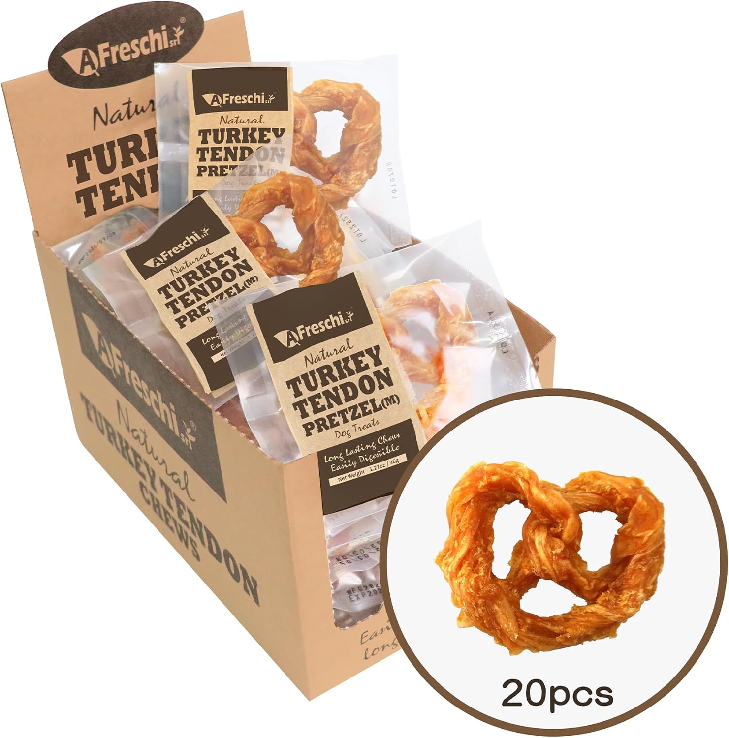 Afreschi Natural Turkey Tendon Bone (L) 1 Unit per Pack, Dog Treats for Signature Series, All Natural Human Grade Puppy Chew, USA-Sourced Turkey Tendon, Hypoallergenic, Rawhide Alternative