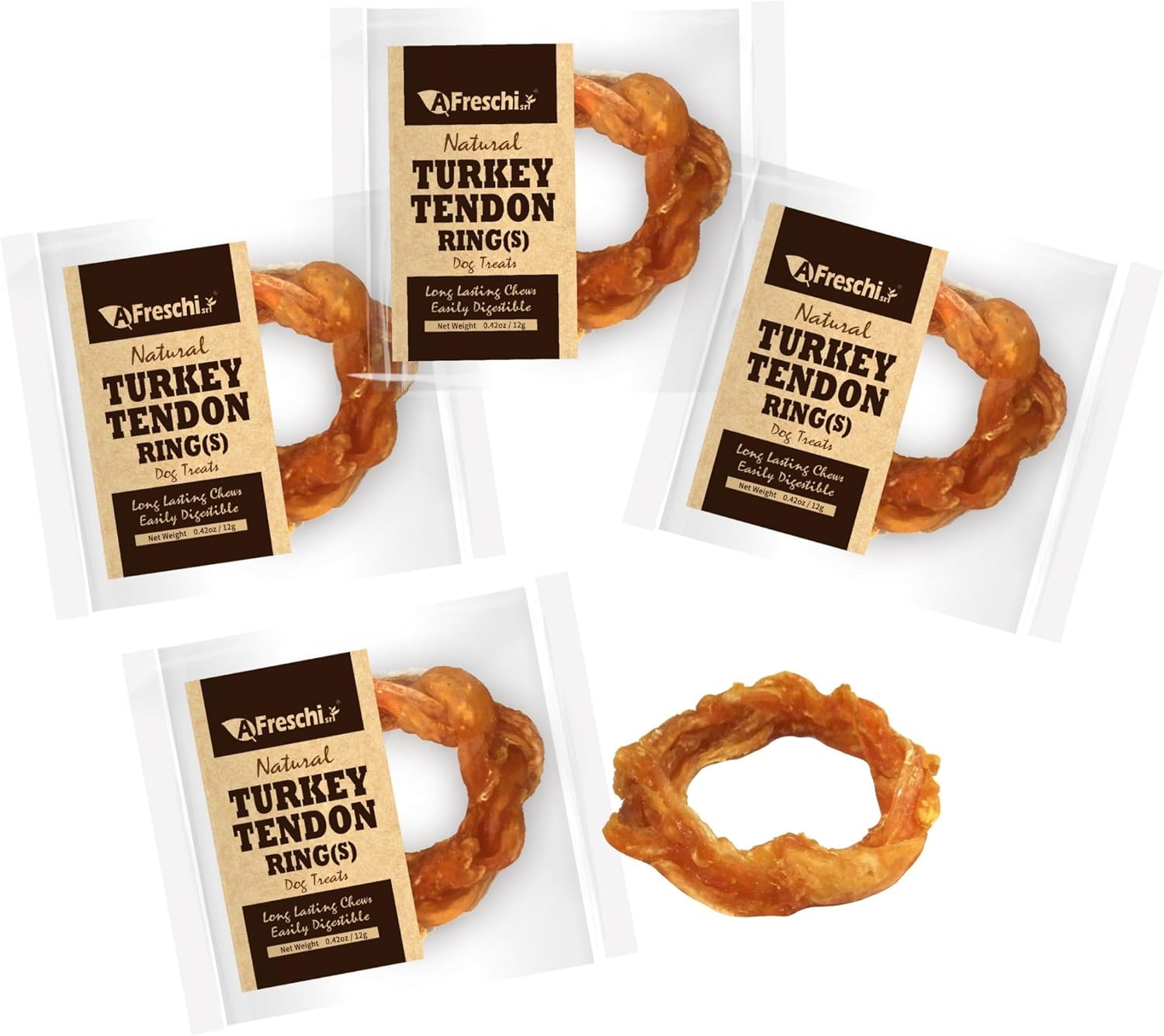 Afreschi Natural Turkey Tendon Bone (L) 1 Unit per Pack, Dog Treats for Signature Series, All Natural Human Grade Puppy Chew, USA-Sourced Turkey Tendon, Hypoallergenic, Rawhide Alternative