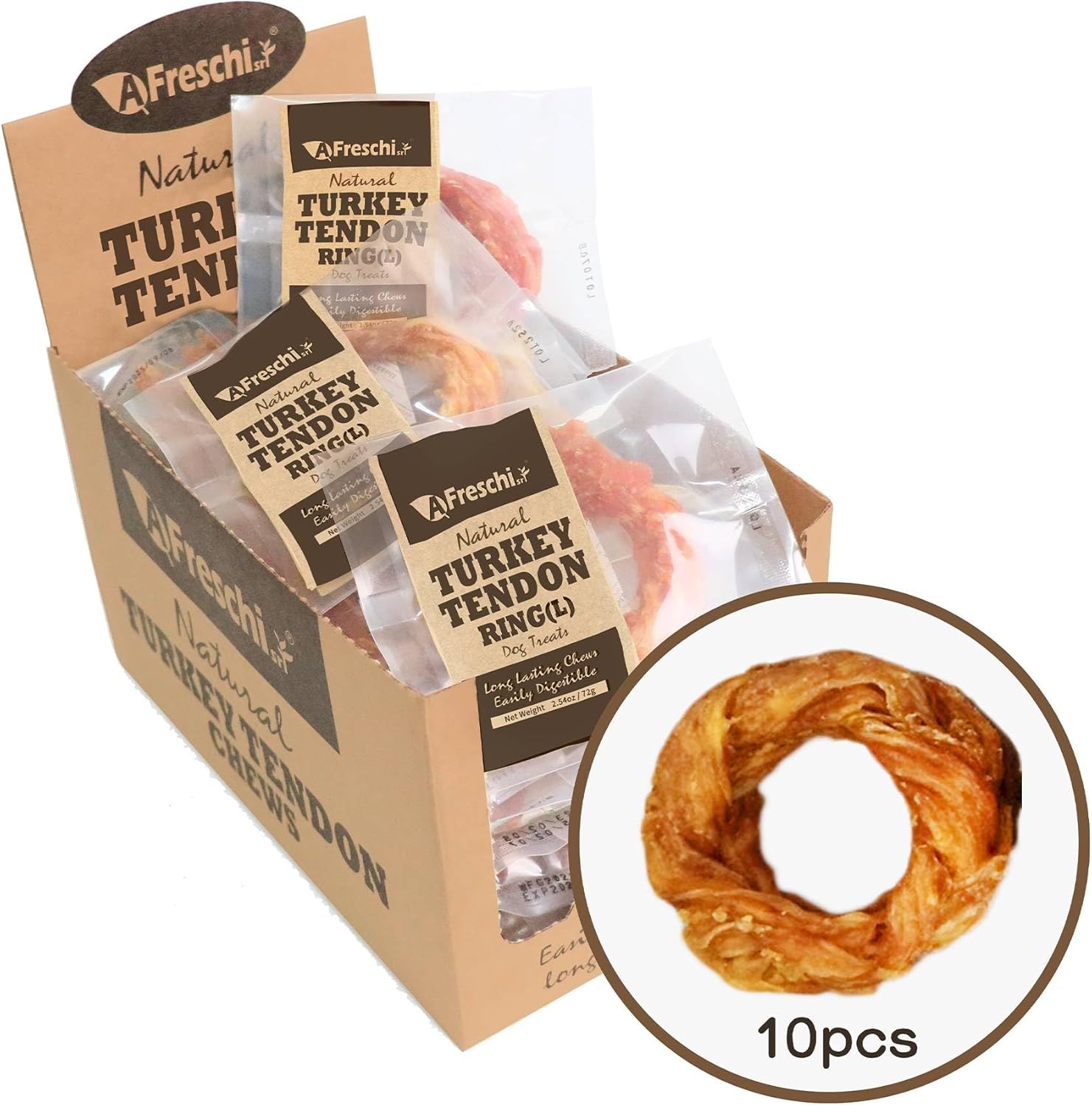 Afreschi Natural Turkey Tendon Bone (L) 1 Unit per Pack, Dog Treats for Signature Series, All Natural Human Grade Puppy Chew, USA-Sourced Turkey Tendon, Hypoallergenic, Rawhide Alternative