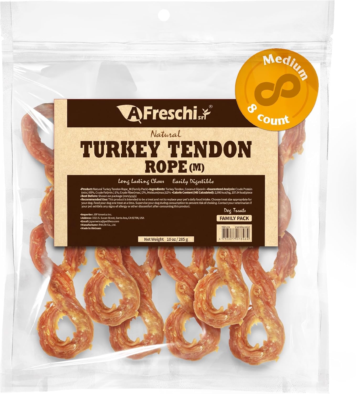Afreschi Natural Turkey Tendon Ring (L) 10 oz, USA-Sourced Turkey Tendon, All Natural Puppy Chew, Hypoallergenic, Rawhide Alternative,for Large Breeds