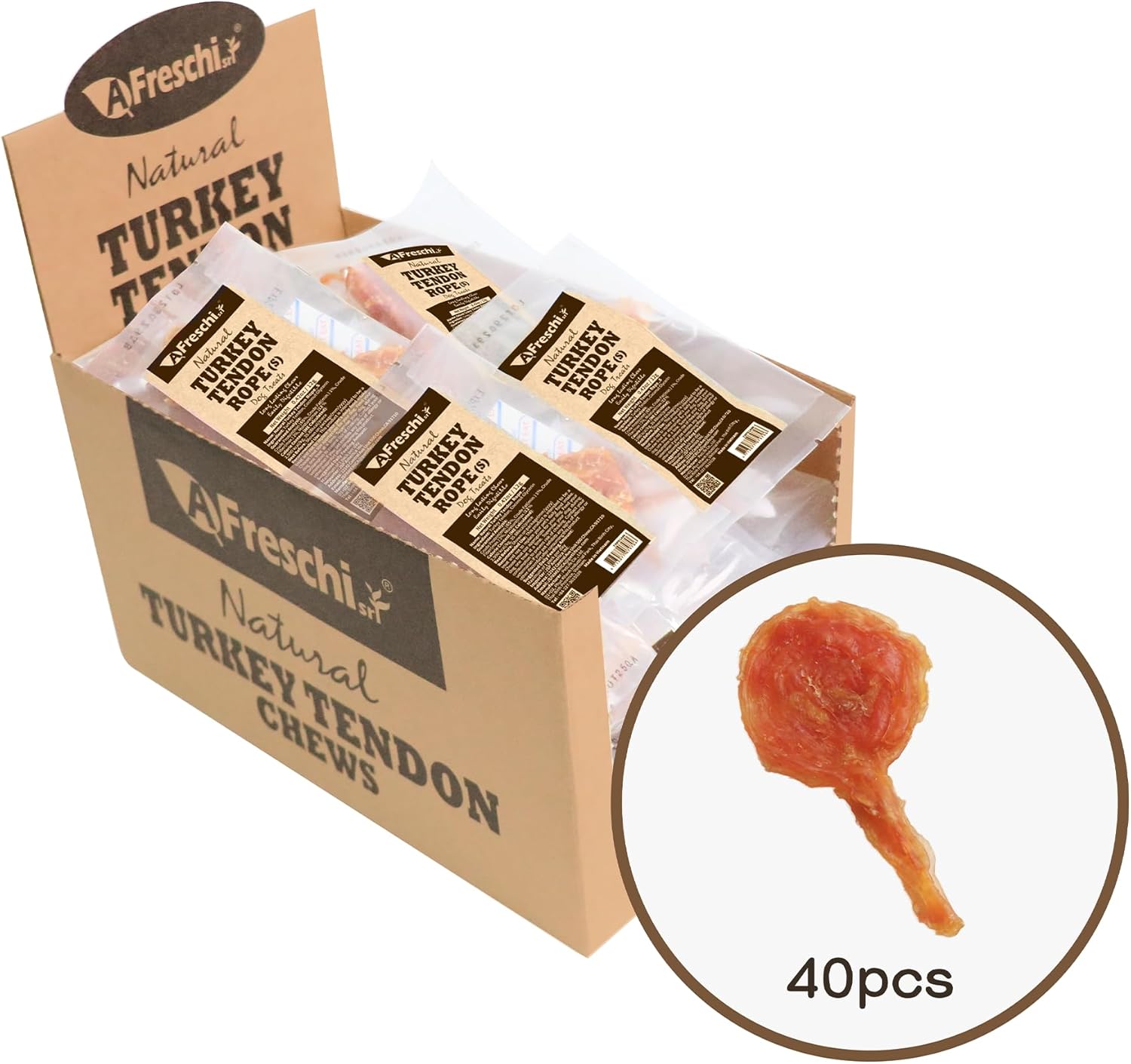 Afreschi Turkey Tendon for Dogs, Dog Treats for Signature Series, All Natural Human Grade Puppy Chew, Ingredient Sourced from USA, Hypoallergenic, Rawhide alternative, 4 Units/Pack Ring (Small)