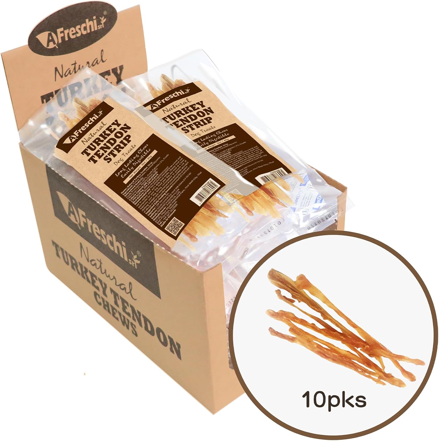Afreschi Natural Turkey Tendon Bone (L) 1 Unit per Pack, Dog Treats for Signature Series, All Natural Human Grade Puppy Chew, USA-Sourced Turkey Tendon, Hypoallergenic, Rawhide Alternative