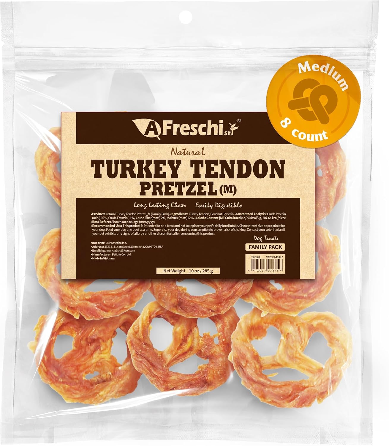 Afreschi Natural Turkey Tendon Ring (L) 10 oz, USA-Sourced Turkey Tendon, All Natural Puppy Chew, Hypoallergenic, Rawhide Alternative,for Large Breeds