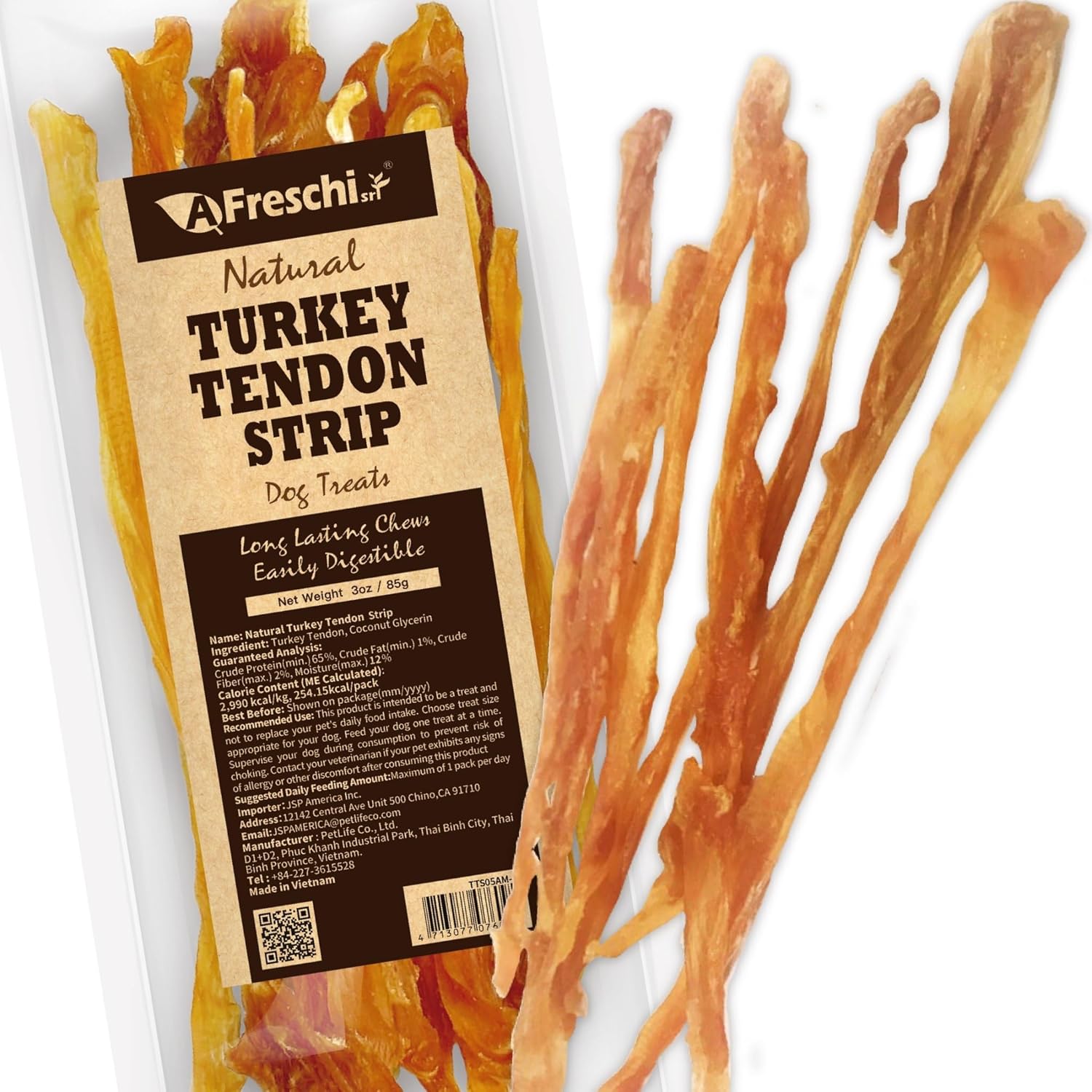 Afreschi Natural Turkey Tendon Bone (L) 1 Unit per Pack, Dog Treats for Signature Series, All Natural Human Grade Puppy Chew, USA-Sourced Turkey Tendon, Hypoallergenic, Rawhide Alternative