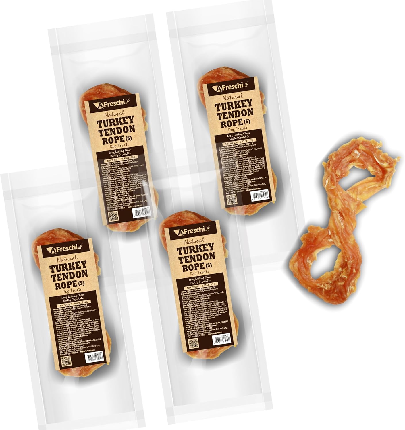 Afreschi Natural Turkey Tendon Bone (L) 1 Unit per Pack, Dog Treats for Signature Series, All Natural Human Grade Puppy Chew, USA-Sourced Turkey Tendon, Hypoallergenic, Rawhide Alternative
