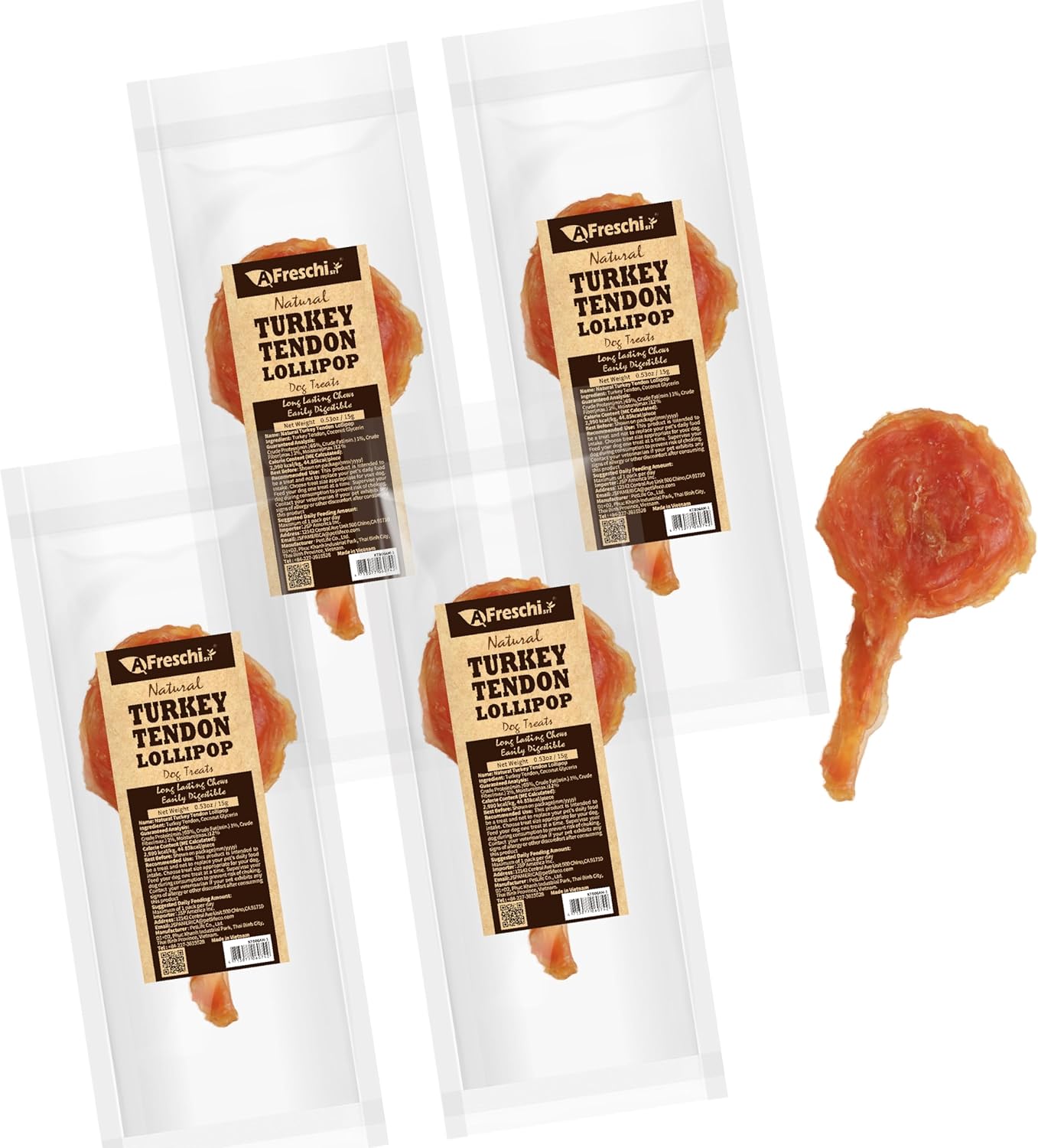 Afreschi Natural Turkey Tendon Bone (L) 1 Unit per Pack, Dog Treats for Signature Series, All Natural Human Grade Puppy Chew, USA-Sourced Turkey Tendon, Hypoallergenic, Rawhide Alternative