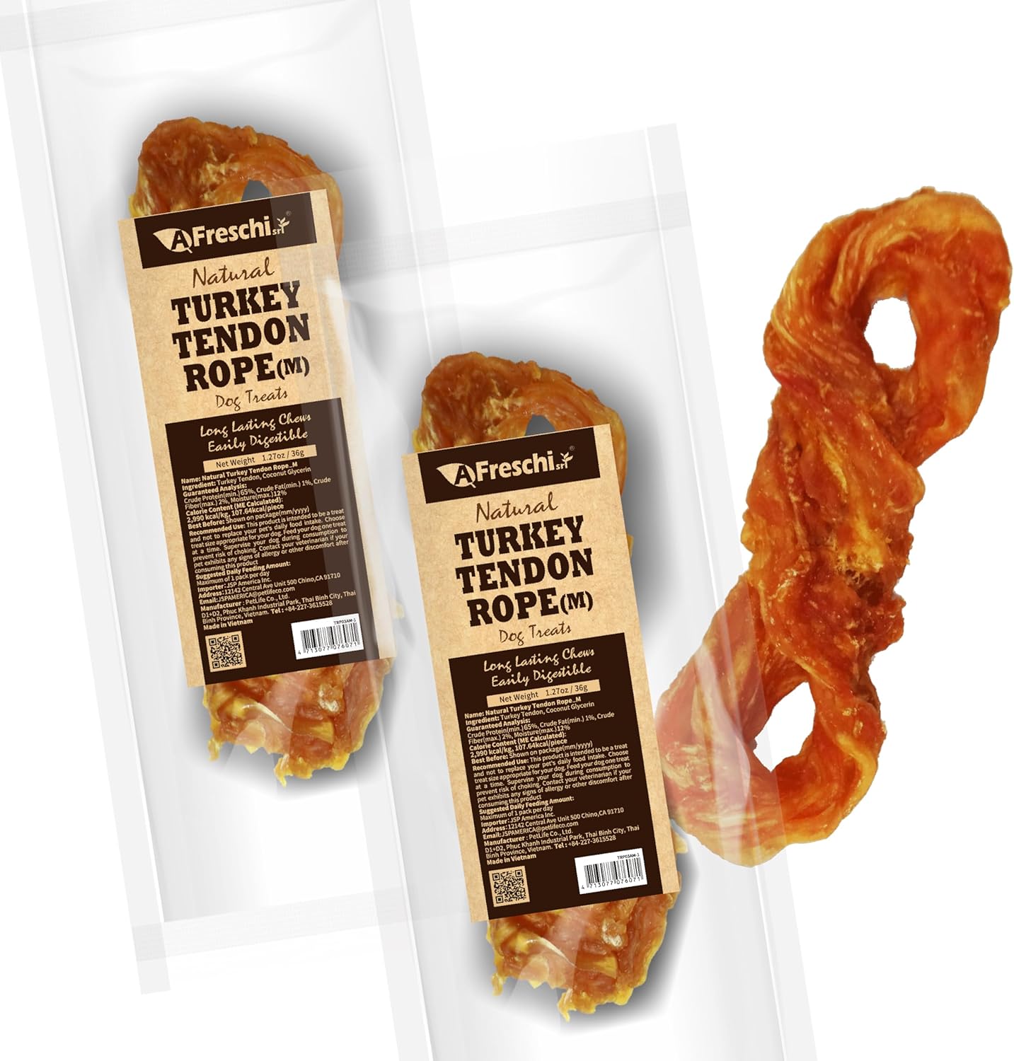 Afreschi Natural Turkey Tendon Bone (L) 1 Unit per Pack, Dog Treats for Signature Series, All Natural Human Grade Puppy Chew, USA-Sourced Turkey Tendon, Hypoallergenic, Rawhide Alternative