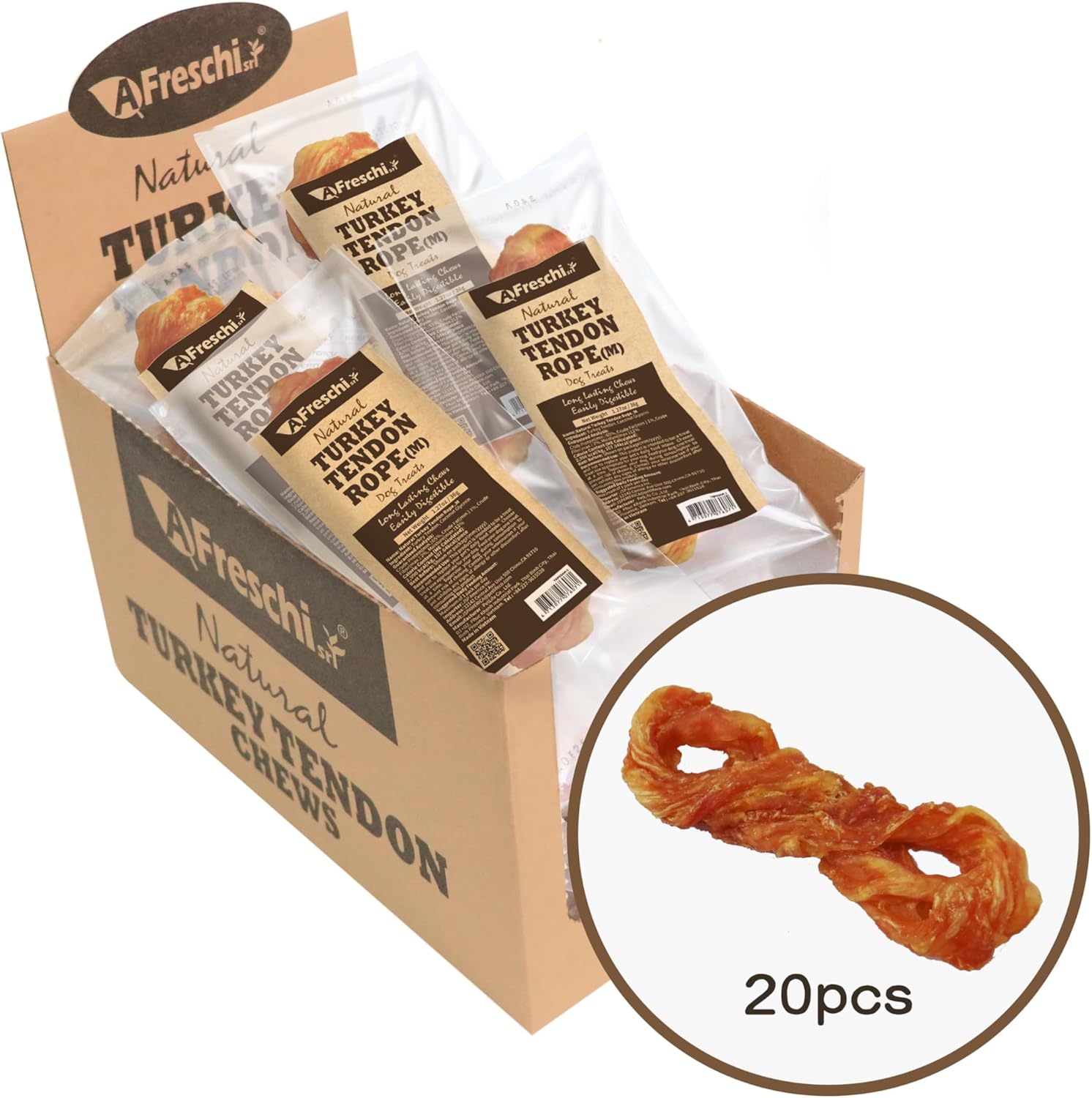 Afreschi Natural Turkey Tendon Bone (L) 1 Unit per Pack, Dog Treats for Signature Series, All Natural Human Grade Puppy Chew, USA-Sourced Turkey Tendon, Hypoallergenic, Rawhide Alternative
