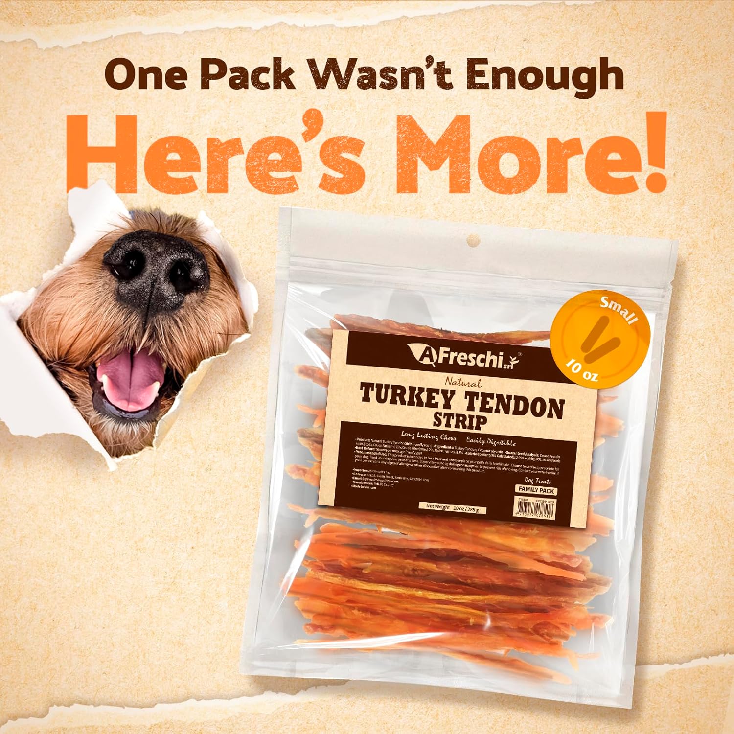Afreschi Natural Turkey Tendon Strip 10oz, USA-Sourced Turkey Tendon, All Natural Puppy Chew, Hypoallergenic, Rawhide Alternative