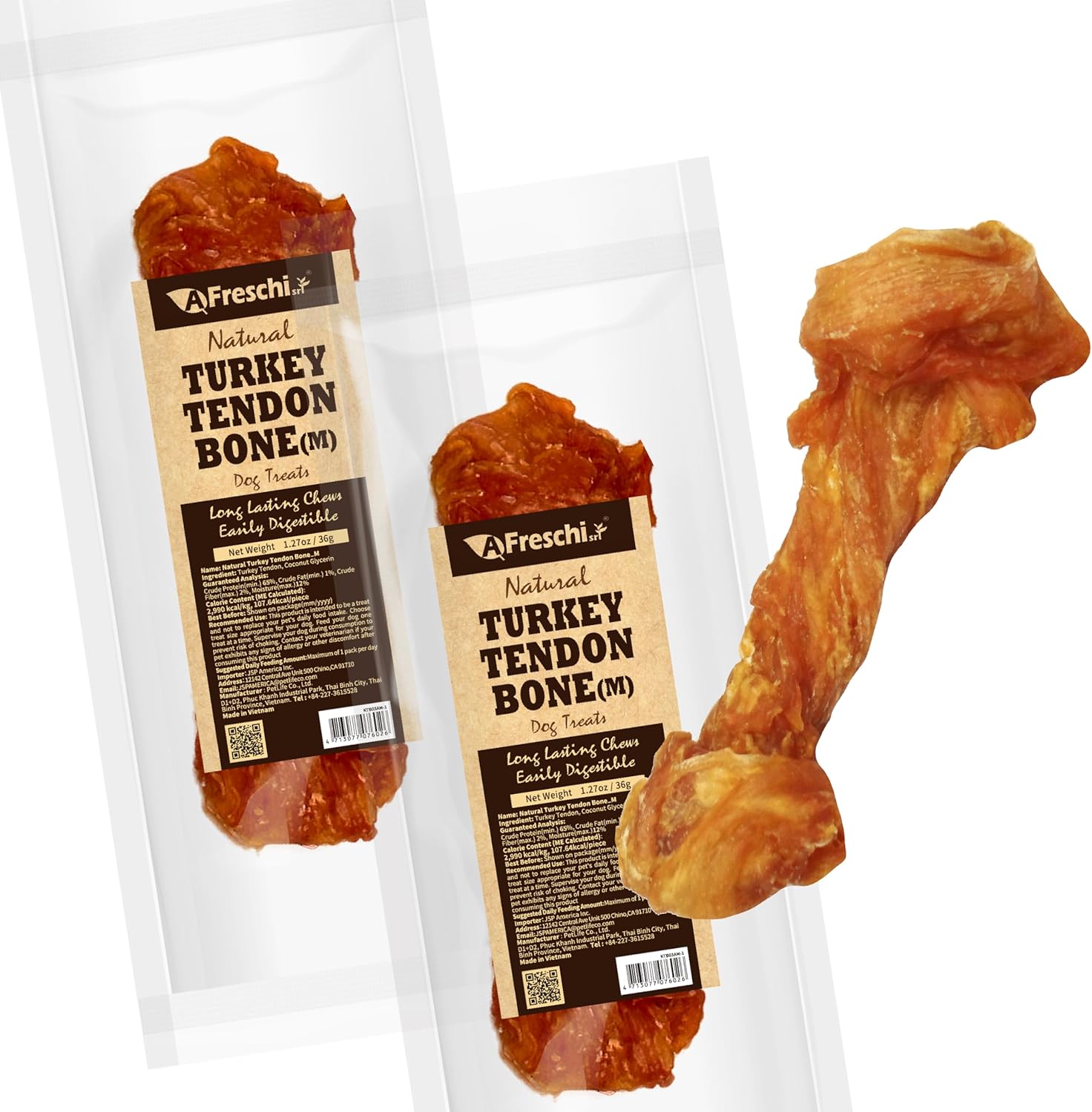Afreschi Natural Turkey Tendon Bone (M) Pack of 2, Dog Treats for Signature Series, All Natural Human Grade Puppy Chew, Turkey Sourced from USA, Hypoallergenic, Rawhide Alternative