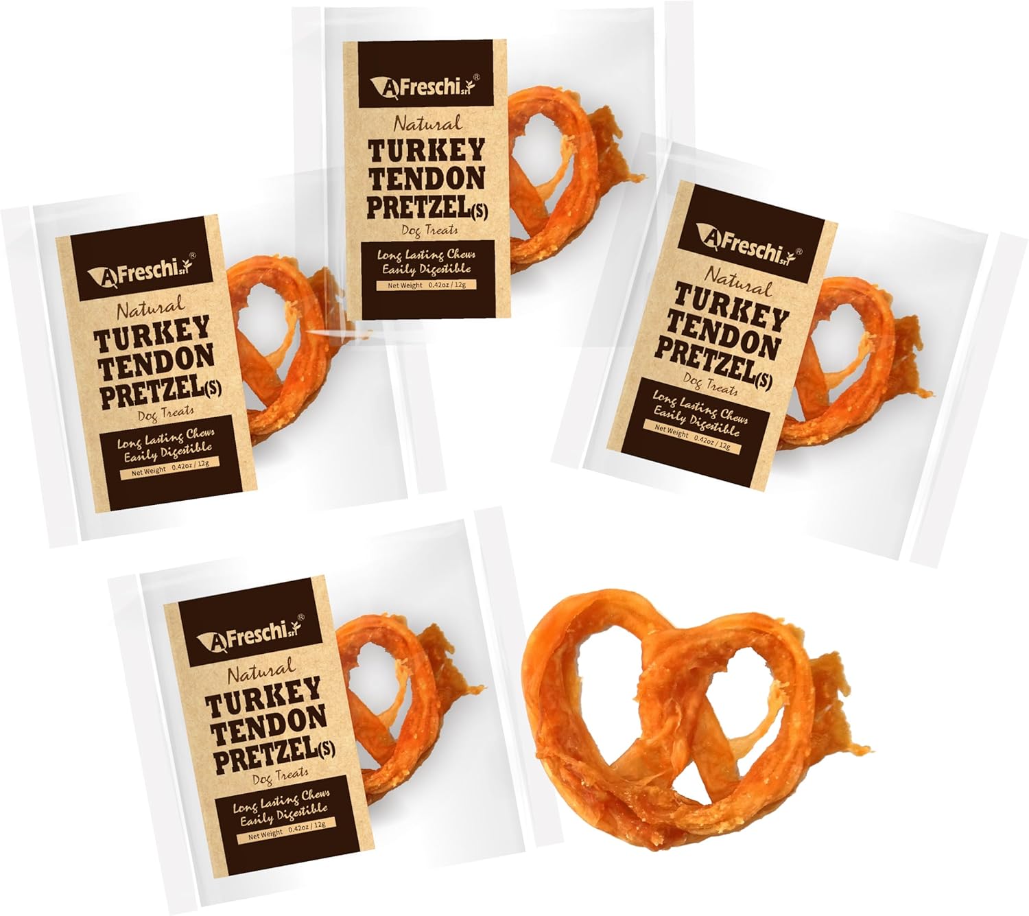 Afreschi Natural Turkey Tendon Bone (L) 1 Unit per Pack, Dog Treats for Signature Series, All Natural Human Grade Puppy Chew, USA-Sourced Turkey Tendon, Hypoallergenic, Rawhide Alternative